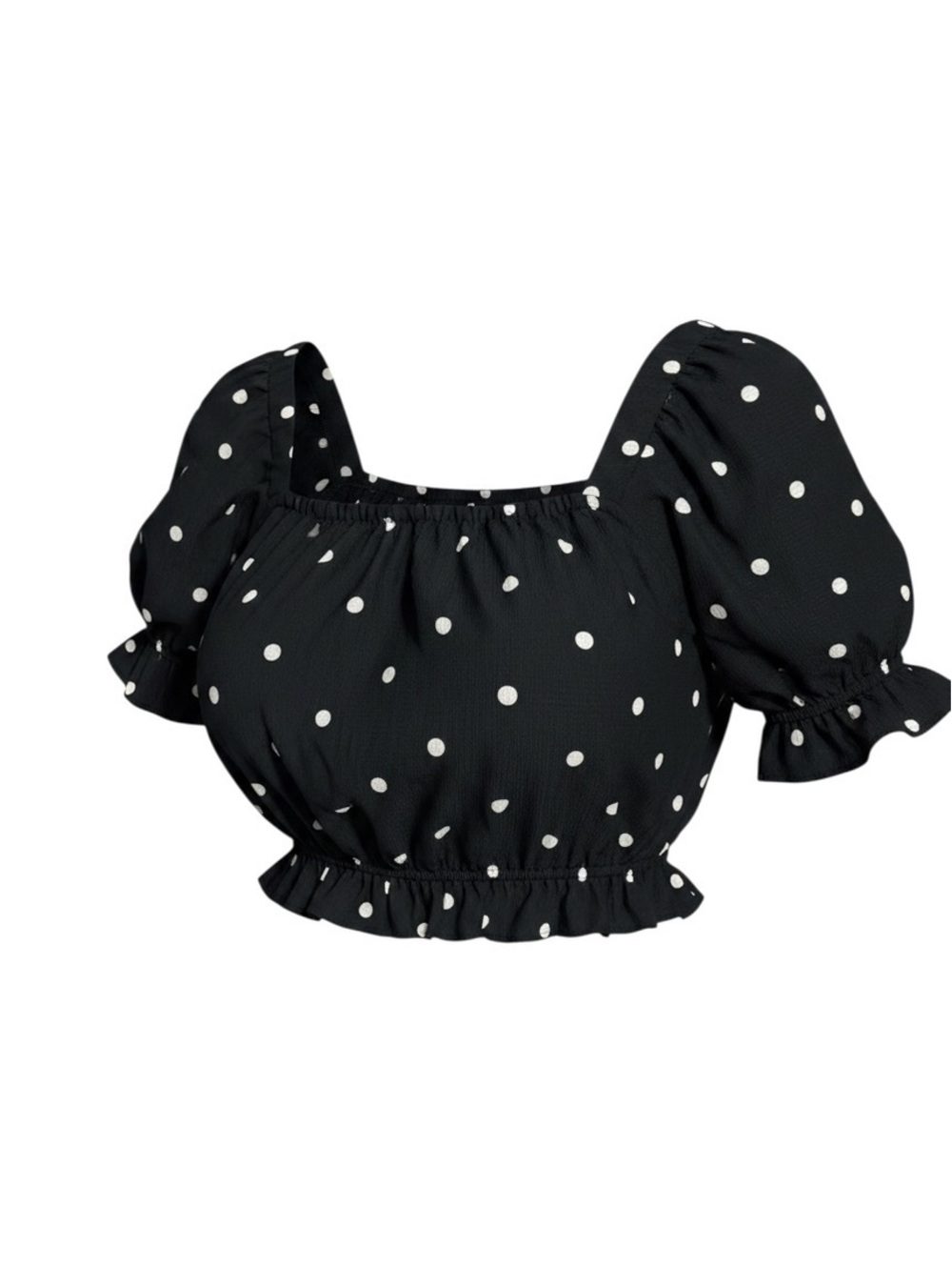 H&M Black and White Polka Dot Puff Sleeve Crop Top, Size M